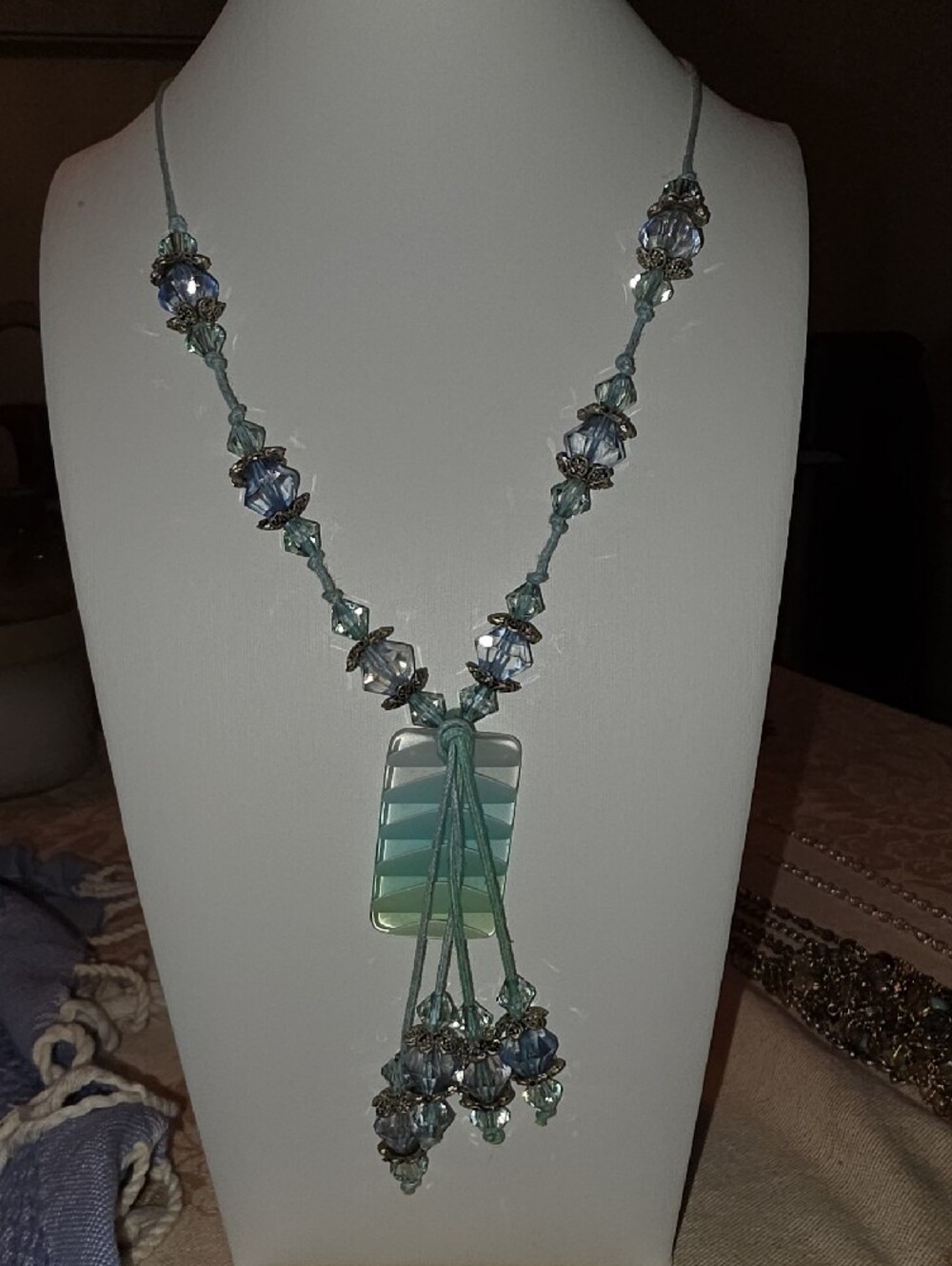 Handcrafted Blue-Green Beaded Statement Necklace